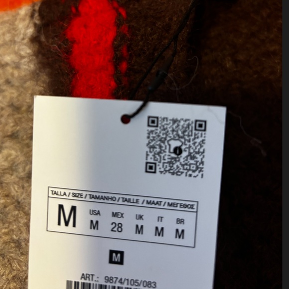 Zara cream, brown and red striped touch of wool poncho NWT - Picture 8 of 12